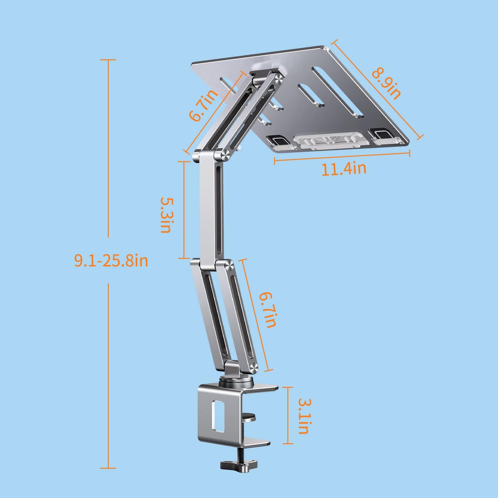 Tablet-Ständer für Schreibtisch, Aluminiumlegierung, Tablet-Halterung für iPad, 360 Grad drehbare Überkopfarmhalterung für Bett, Buchständer zum Lesen, kompatibel mit Tablets von 7 - 15,6 Zoll