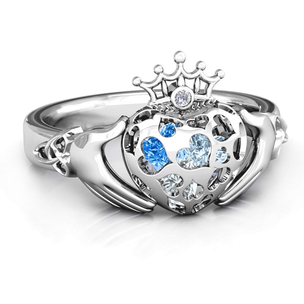 Sterling Silver Personalized Caged Heart Claddagh Ring by JEWLR Canada - Sterling Silver 9.5