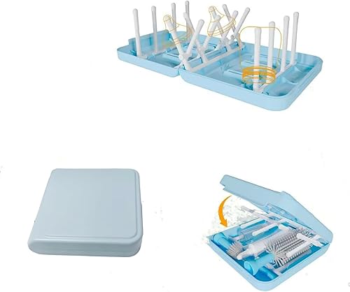 Estante de secado de botellas de viaje que ahorra espacio, estante plegable para drenaje de botellas con 16 costillas, estante de secado portátil