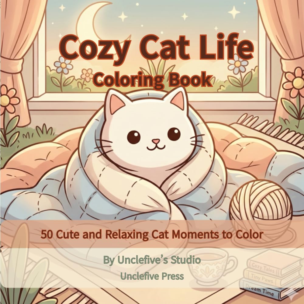 Cozy Cat Life Coloring Book: 50 Cute and Relaxing Cat Moments to Color