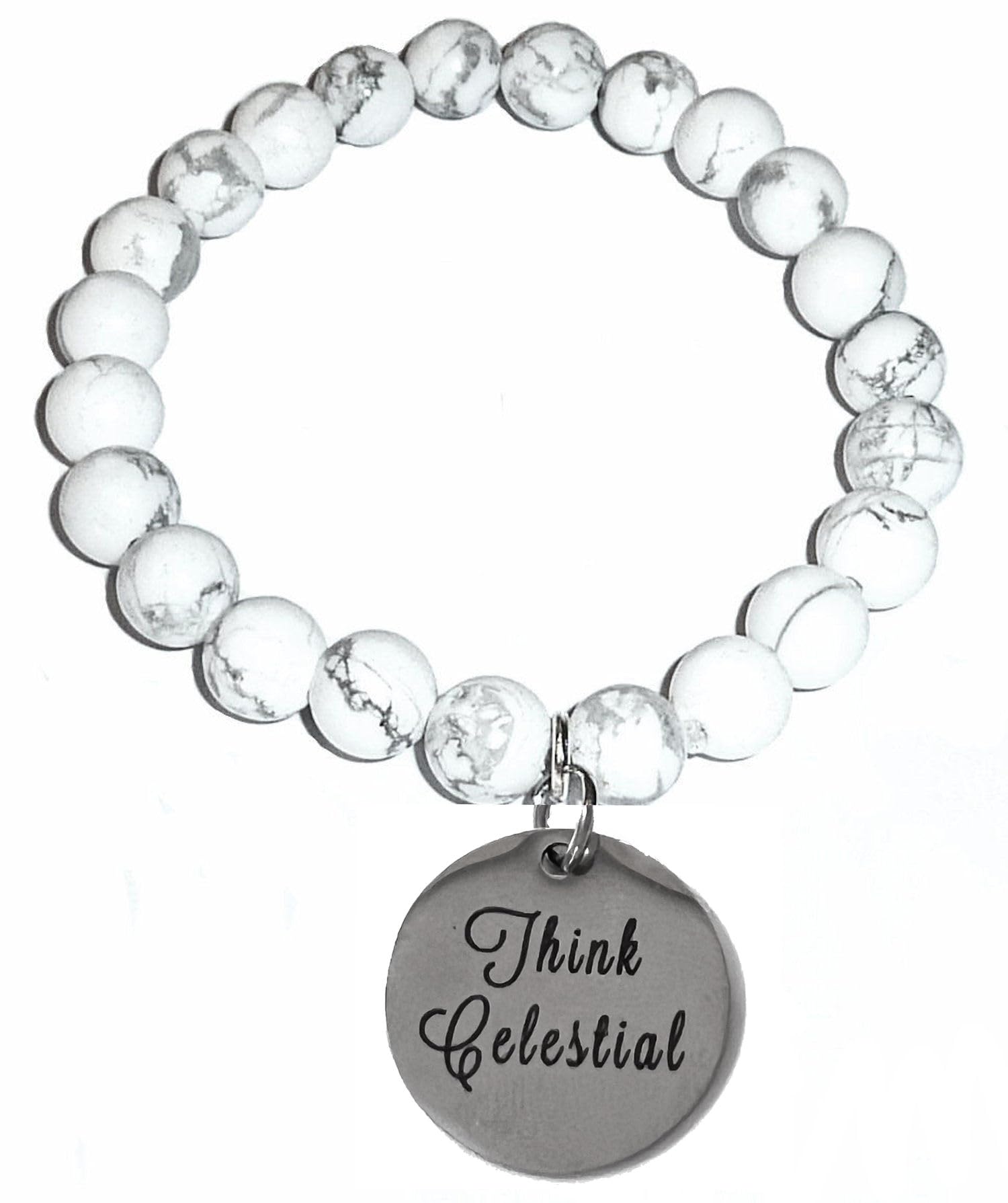 Hidden Hollow Beads Howlite Natural White Stone Women's Stretch Beaded Bracelet, Inspirational Message Charm