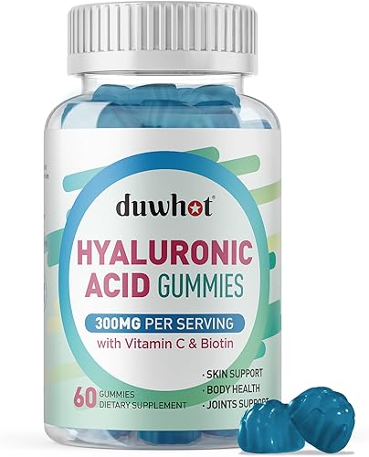 duwhot Gomitas de ácido hialurónico de 300 mg, suplementos masticables de ácido hialurónico con vitamina C y biotina para mujeres y hombres, apoyo a