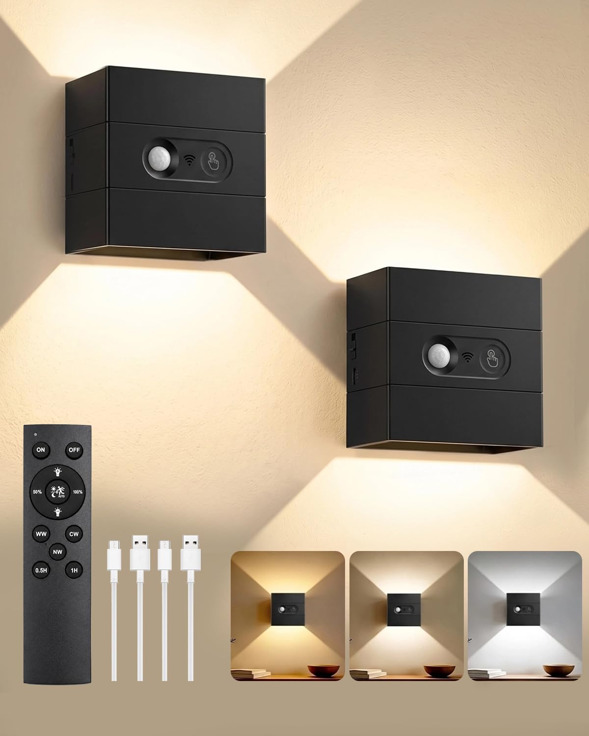Lamptobe Motion Sensor Wall Lights LED Rechargeable Remote Control