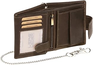 Mens and Ladies Wallet with Chrome Chain Biker Wallet Vertical Format Vintage-Style LEAS MC, Genuine Leather, Brown - ''LEAS Chain-Series''