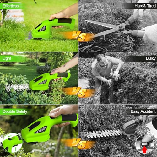 Image of HASTHIP 2 in 1 Handheld Cordless Grass Shear Weed Cutter with 2 Interchangeable Blades Multipurpose USB Rechargeable Handheld Grass Hedge Clipper
