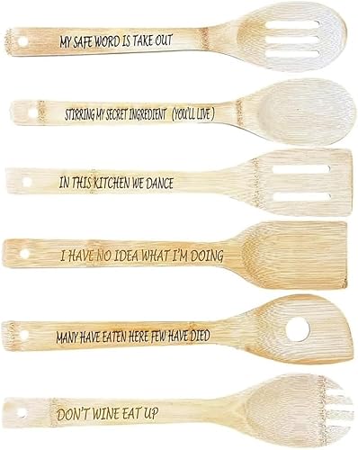Miniatura 7 de Divertido juego de cucharas de madera, 6 cucharas de madera para reproducir, cuchara de café de madera grabada con frases divertidas, cucharas de