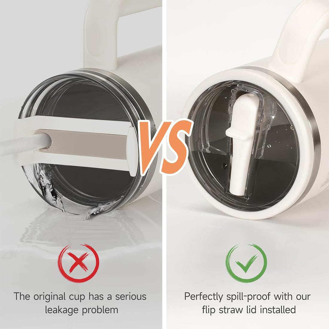 Sostituzione Del Coperchio Della Tazza Compatibile con Stanley Cup - Coperchi di ricambio riutilizzabili per Stanley da 40 oz, con 2 Cannucce, Anti-perdite e Anti-polvere(2 Pezzi, Beige)