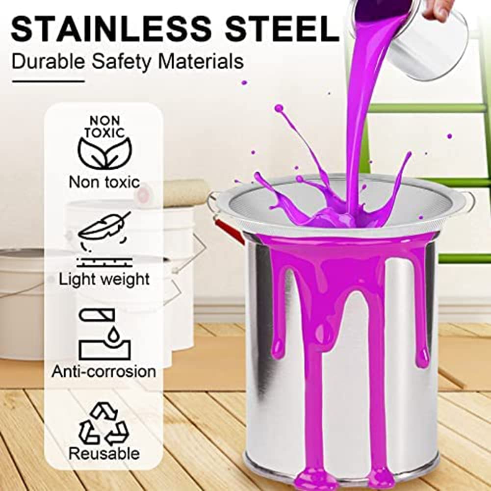Lot de 3 tamis de peinture 60 , couvercle de filtre en acier inoxydable, compatible avec les seaux de peinture de 5 gallons