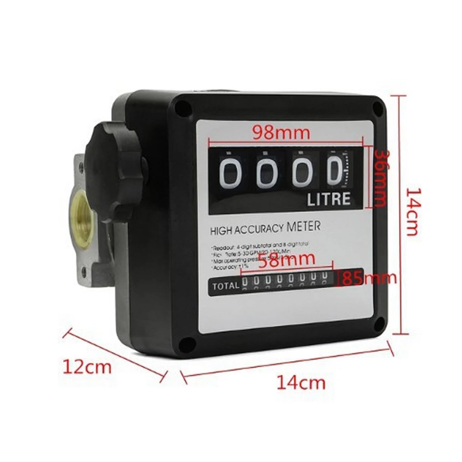 Medidor de Flujo de Agua Contador de Agua Digital, Medidor De Flujo FM-120 4 Medidor De Flujo De Aceite De Gasolina Digital 20-120L/Min Cuatro Digitales For Contador De Flujo De Combustible Y Aceite U