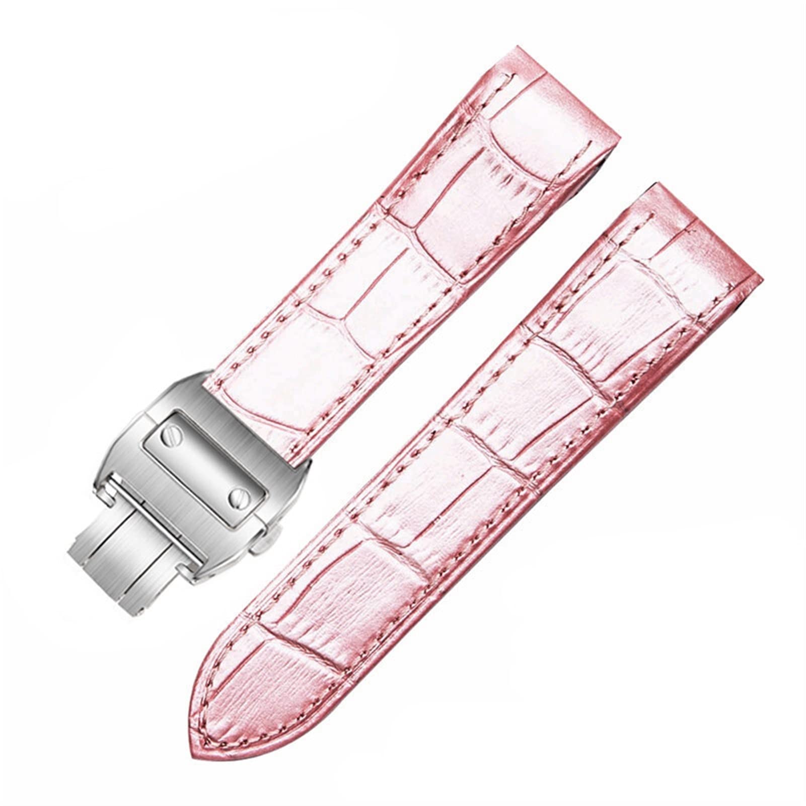 INFRI Wykwintny pasek do zegarka z prawdziwej skóry do 20 mm Cartier Elegancki design 23mm bransoletka do zegarka (różowa srebrna pętla, 20 mm)