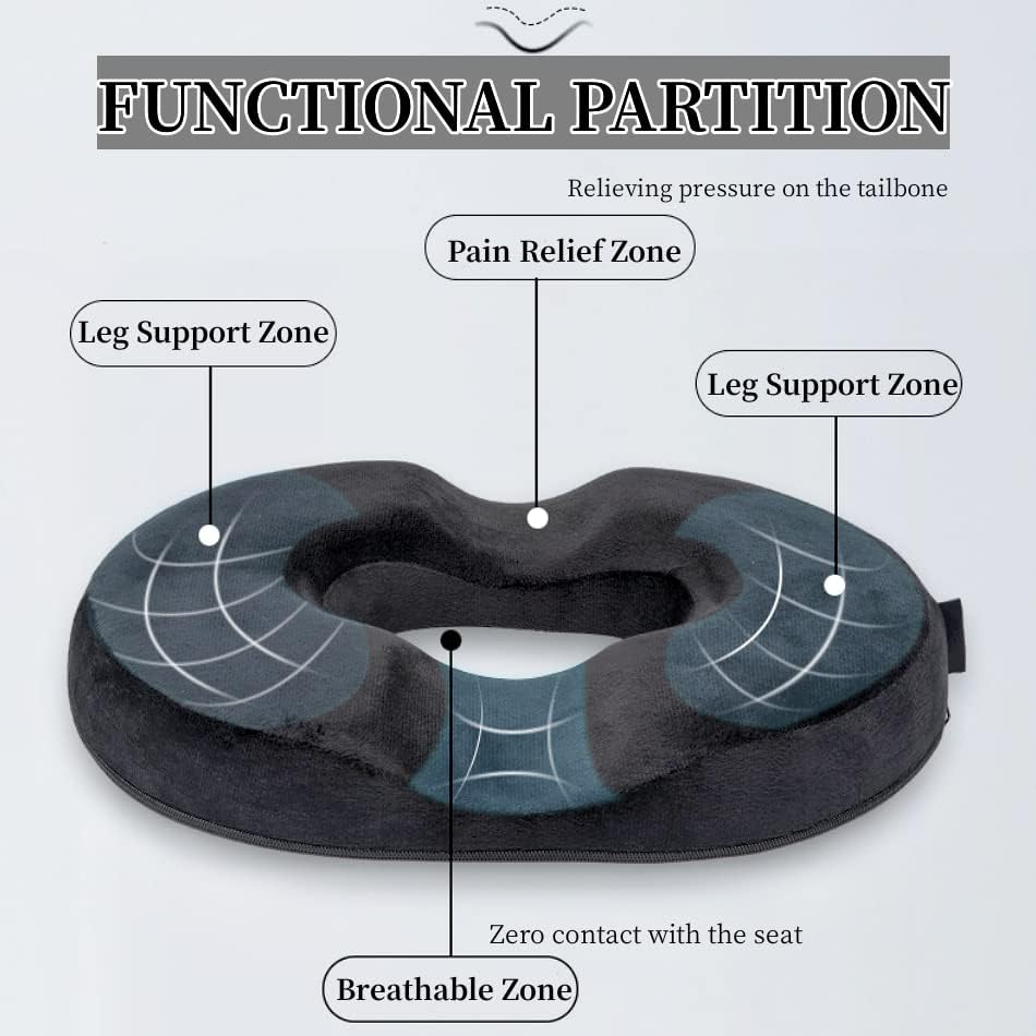 COOLBABY Memory Foam Seat Cushion, Office Seat Cushion Massage Donut Pillow Anti Hemorrhoids Hip Push Up Yoga Memory Foam Coccyx Cushion Car Office Chair Pad, Chair Pad for Home Office Car (Black)