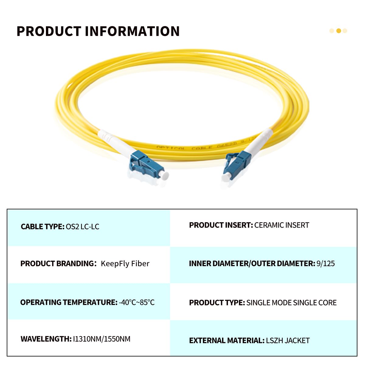 Câble de raccordement en fibre optique monomode OS2 LC vers LC, SIMPLEX 9/125 μm, démarreur en fibre optique 10G, LSZH (jaune)