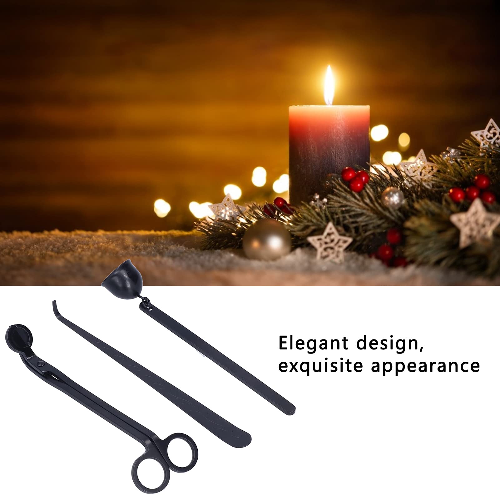 Set Accessori Candele 4 Pezzi - Spegnicandela, Trimmer, Mestolo, Vassoio Nero