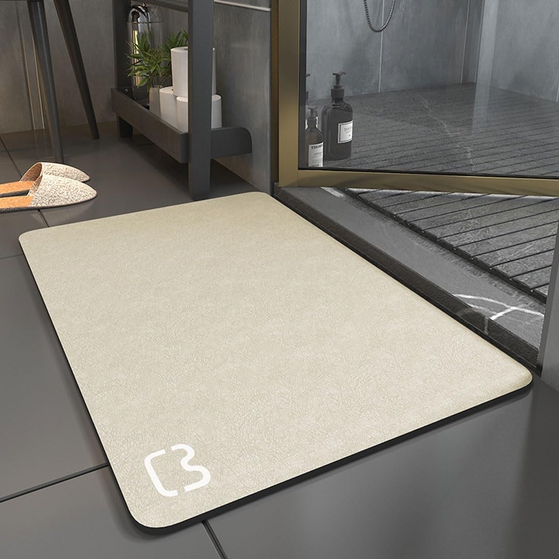Piedra baño pies Alfombra Alfombra de baño Super Absorbente Piedra tapete casa de baño Stone 40 * 60CM con Diatomáceas Lavable para Bañera, Ducha y Cuarto de Baño(Beige,40 * 60cm)