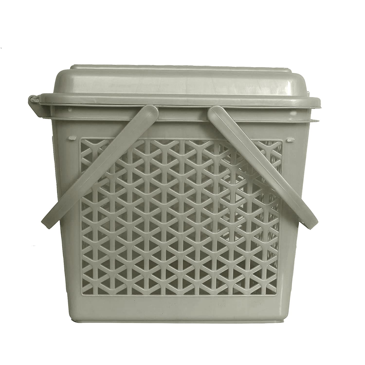 Kuber Industries Plastikowy modny kosz do przechowywania na zakupy z uchwytami, mały kosz na prysznic, do szafy, kuchni, ogrodu, łazienki, zabawek (szary)-HS_38_LUGGAGE21156