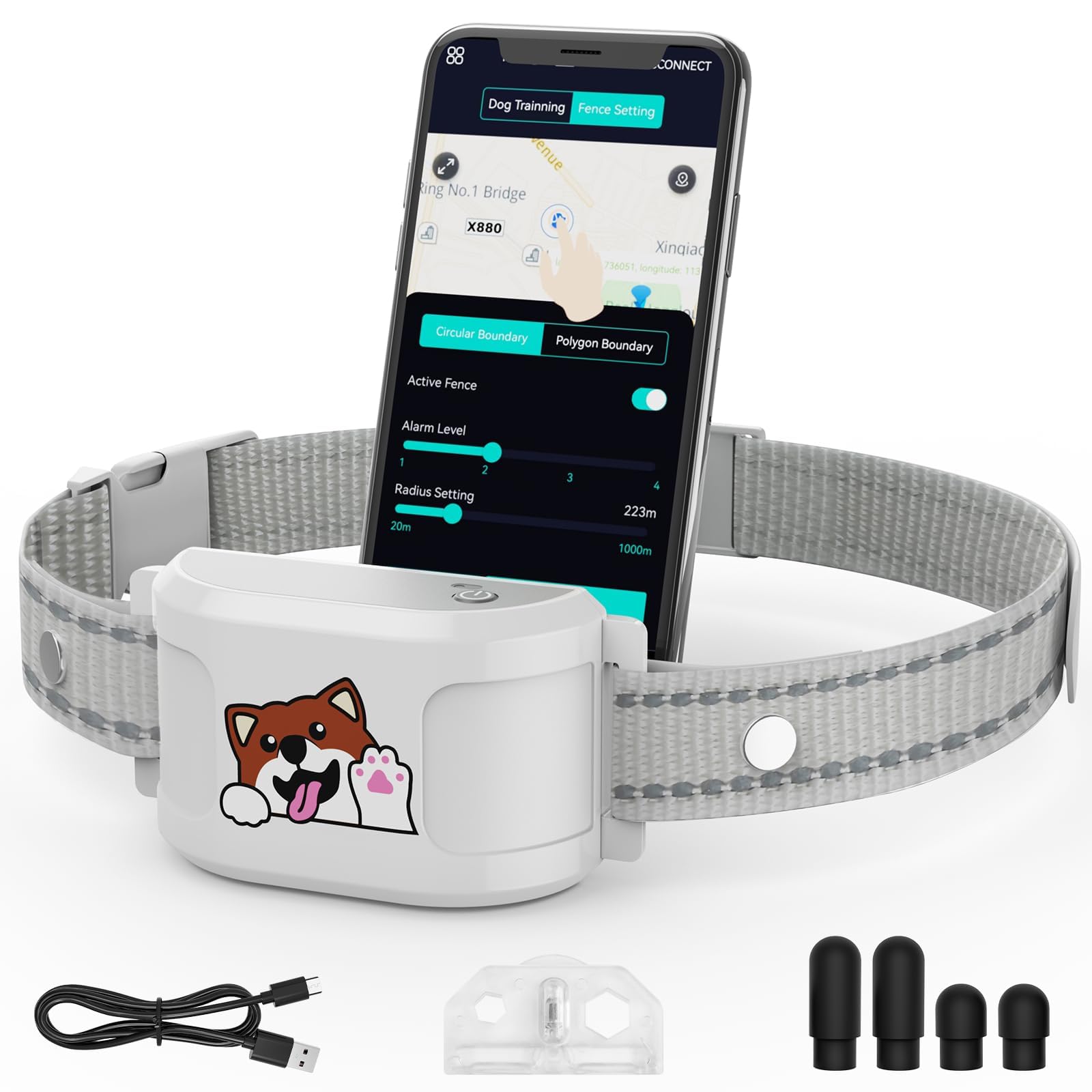 Upgraded GPS Dog Fence & Tracking Collar System - No Subscription Required, Customizable Boundaries via App, Waterproof Rechargeable Collar with Remote Training, 1-Minute Setup, Long Battery Life