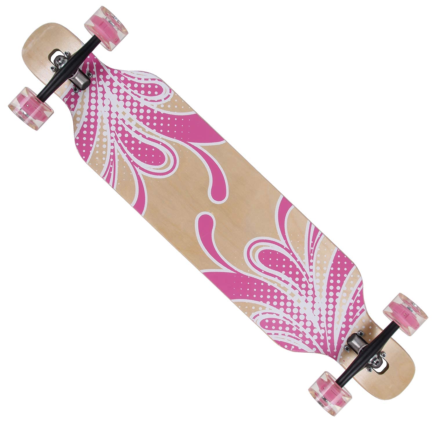 FunTomia Longboard Skateboard Drop Through Cruiser Planche complète avec roulements à Billes Mach1 High Speed T-Tool avec et sans Roues LED