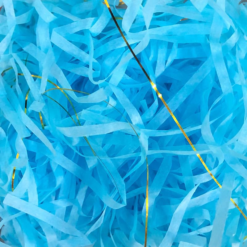 Papier déchiqueté pour boîtes-cadeaux, Papier de soie froissé métallisé à paillettes multicolores 50 g-100 g, paquet 2 4(Blue Golden,100g*4Pack)