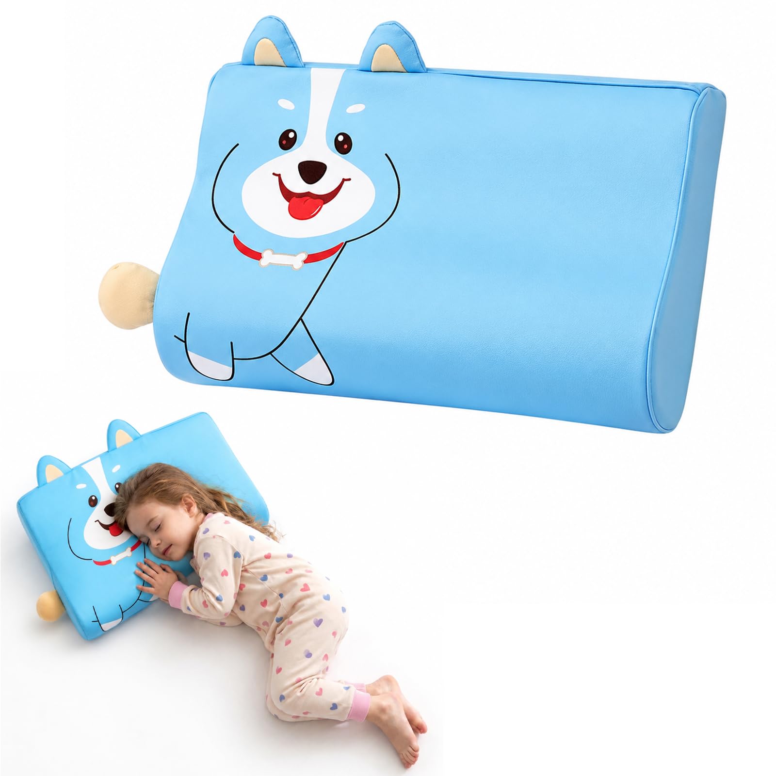 champracer Schlummerkids Kissen, Calmly Kinderkissen, Kinderkopfkissen, Atmungsaktives Ergonomisches Kissen für Jungen und Mädchen mit Niedlichen Tierdesigns (Elefant,45 * 27 * 6 cm)