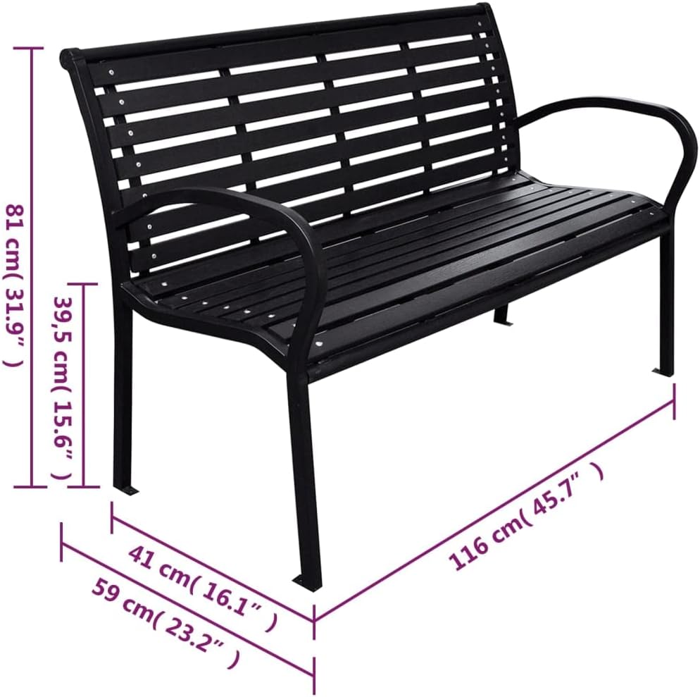 Chunjie ガーデンベンチ 116 cm スチール＆WPC ブラック Amazon.co.jp