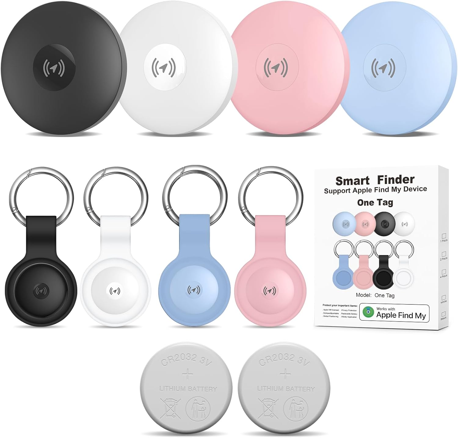 Air Tracker 4-Pack Bluetooth + UWB Smart Tag Work with Apple Find My App (iOS Only), with 2pcs Extra Replaceable 2032 Batteries, Item Locator Finder for Keys Vehicles Luggage Bags