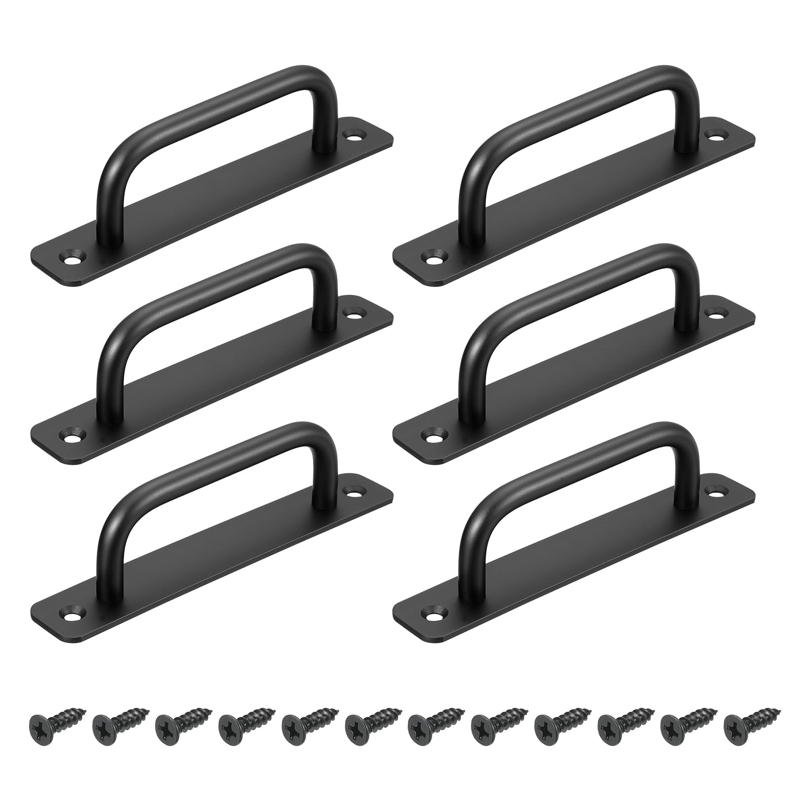 uxcell 6Pcs Barn Door Handles, 128mm / 5 Inch Hole Center Sliding Gate Door Pull Handle Aluminum Alloy Cabinet Handles with Base and Screws for Kitchen Bathroom Wardrobe Closet (Black)