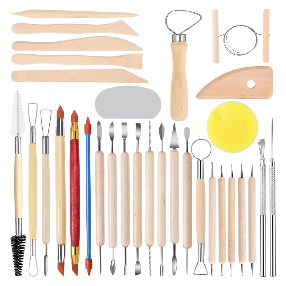 Vjsujehgy Clay Tools Set 32PCS Pottery Modeling Ceramic Tools Wire Sculpting for Air Dry Clay Carving Molding Polymer Tools