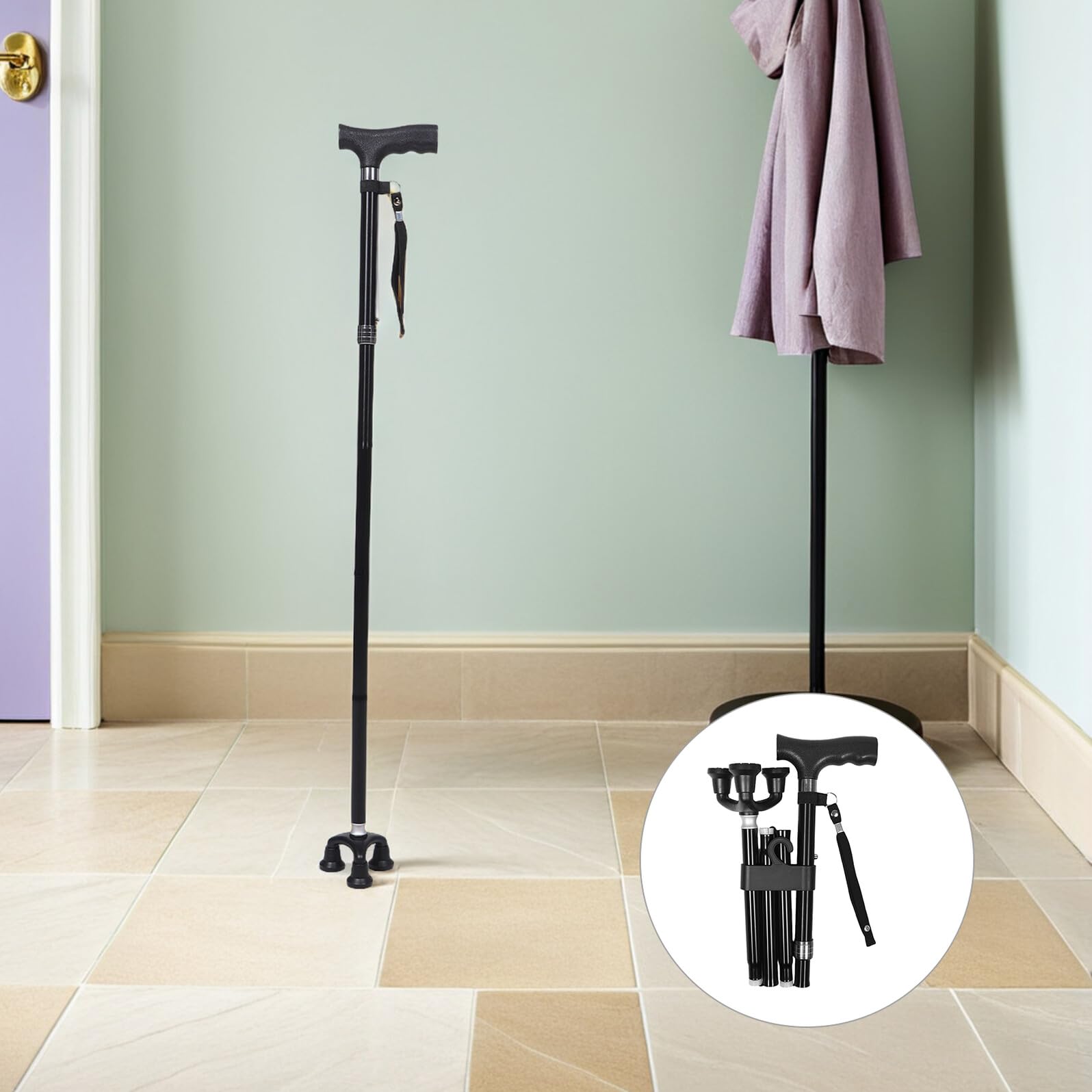 Muletas Telescópicas Plegables Bastón Telescópico para Caminar Bastón Plegable