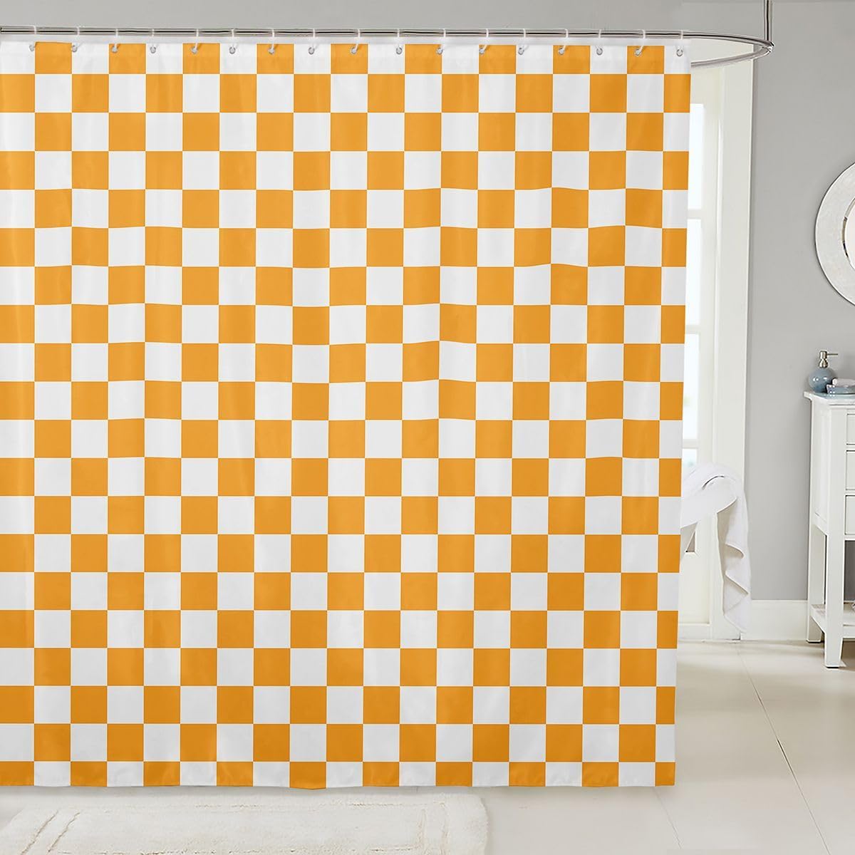 Feelyou Yellow Checkered Shower Curtain Geometric Print Bath Curtain Fashion Simple Bathroom Waterproof Accessories with 12 Hooks Modern Art Waterproof Polyester,72x72 Inches