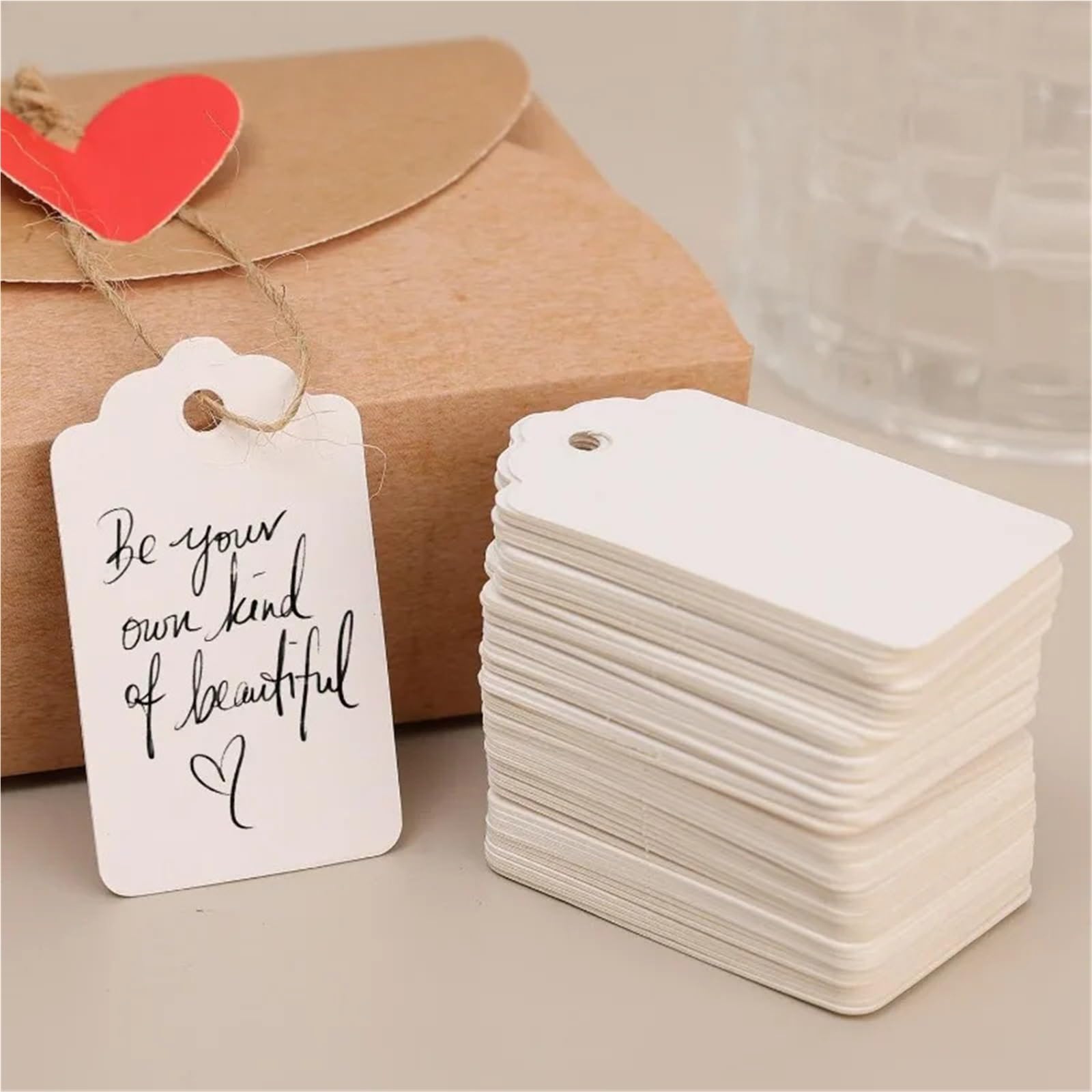 1000 etichette per prezzi con cordino, in carta kraft, con cordino, fronte/retro, cartellino del prezzo, per matrimoni, vacanze, Ringraziamento, imballaggi, decorazioni per abbigliamento, gioielli