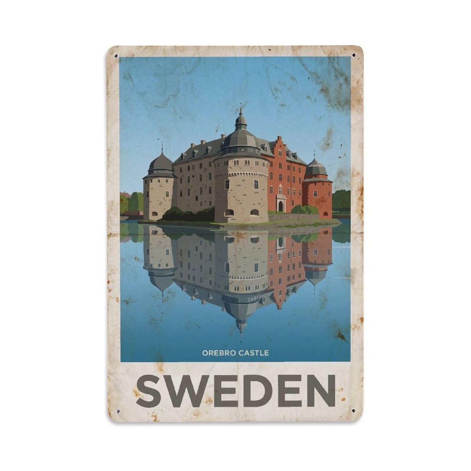 Vintage Travel Orebro Sweden Castle 1 Metal Tin Sign