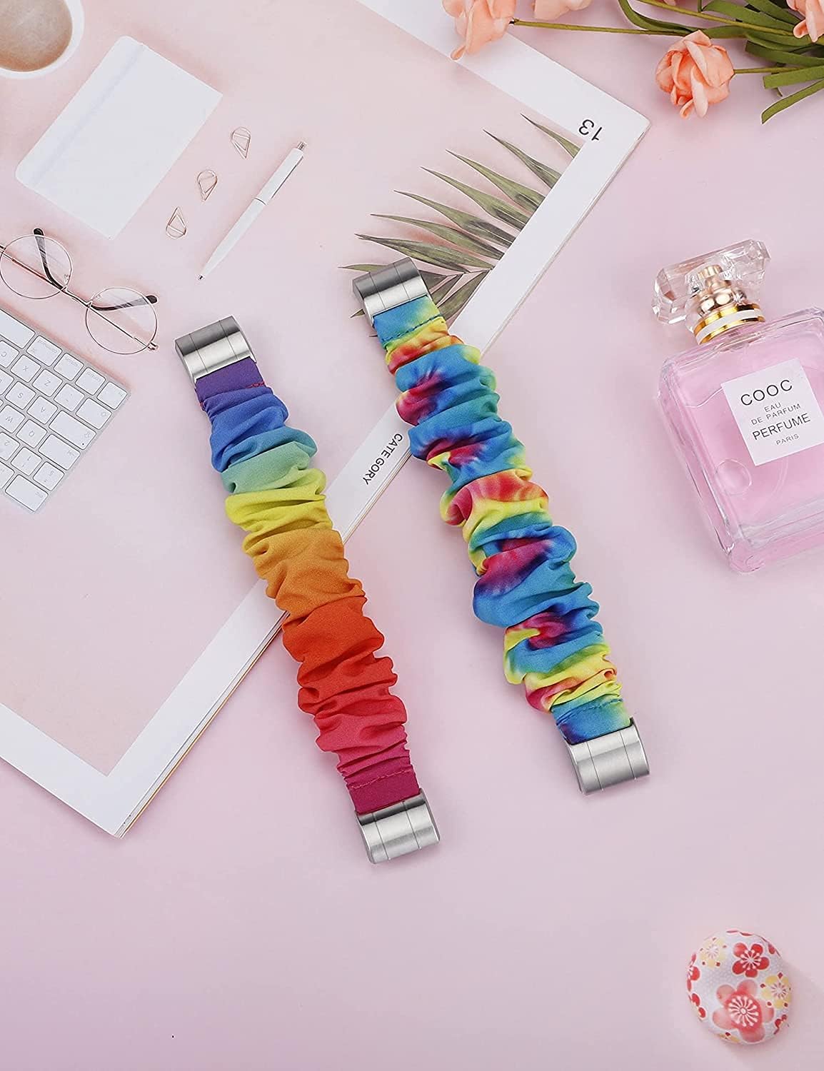 TOYOUTHS Compatible with Fitbit Charge 2 Bands Scrunchie Women Soft Elastic Stretchy Cloth Fabric Strap Pattern Printed Bracelet Sport Replacement Charge 2 HR Wristband Accessories