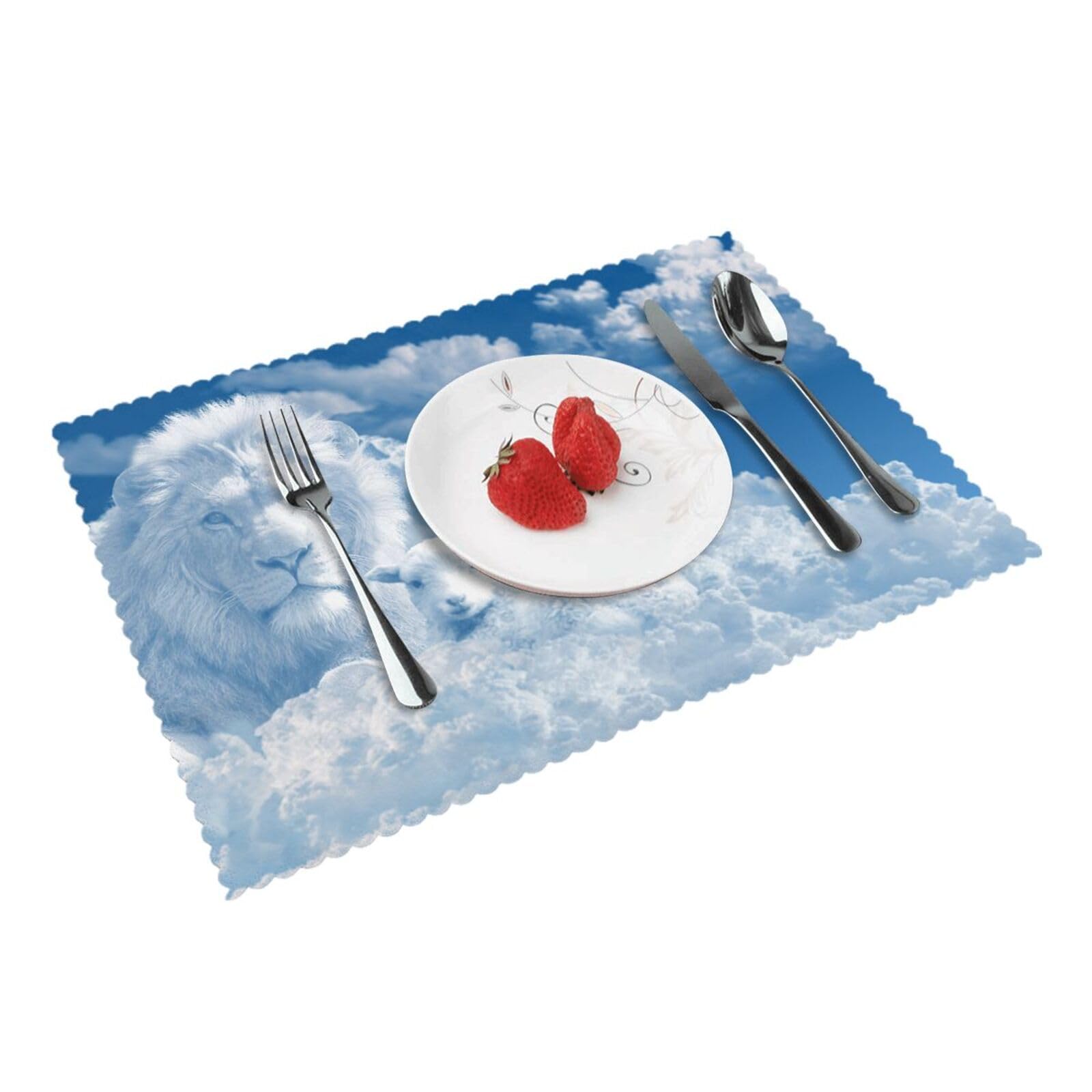 Bnvsadc Lamb With A Lion On The Clouds 4 Pcs Heat Resistant Placemat 45X30 Cm, Printed Non-Slip Place Mats For Kitchen Dining Table Indoor Outdoor