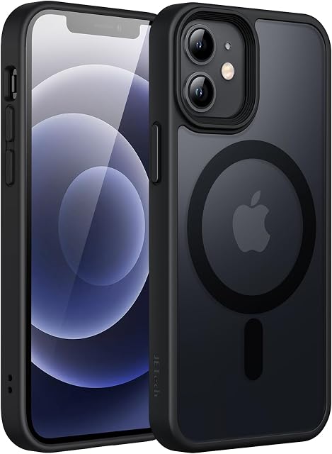 JETech Magnetyczna Etui dla iPhone 12 mini 5,4 Cala Kompatybilny z MagSafe, Półprzezroczysta Matowe Tylna Szczupły Odporny na Wstrząsy Case (Czarny)