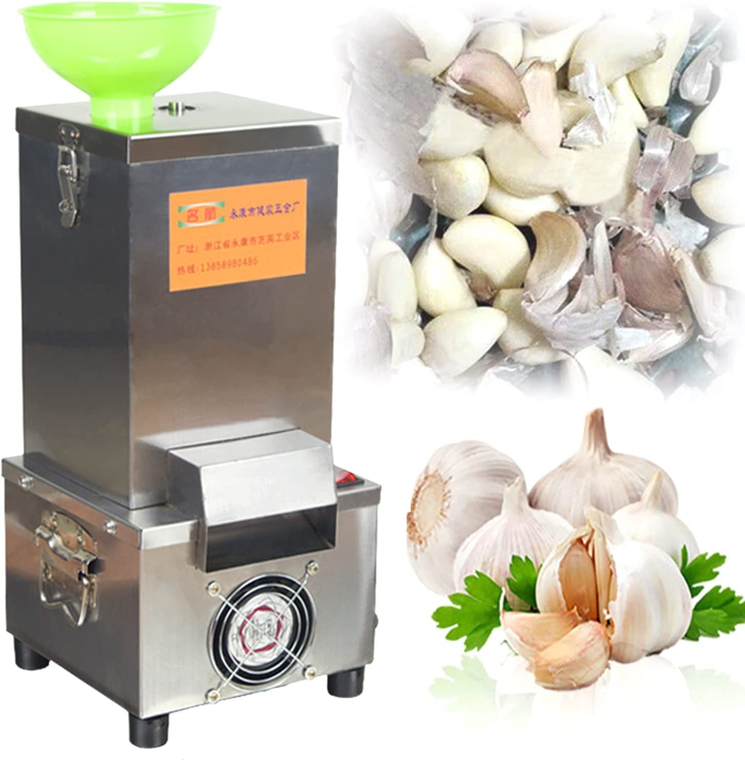 Machine à éplucher l'ail électrique 180W grattoir à ail avec trémie 25 kg/h éplucheur d'ail Automatique en Acier Inoxydable séparateur d'ail