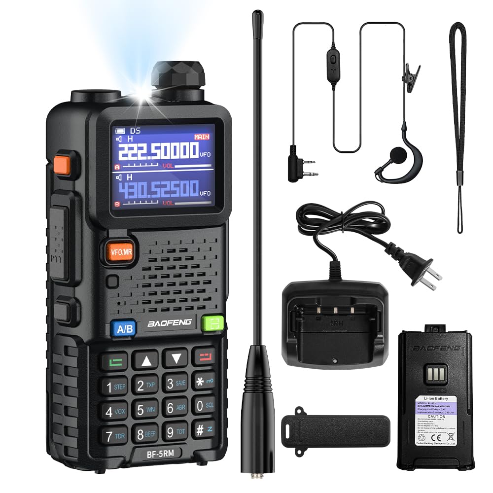 BAOFENG 5RM Dualband Funkgerät für UHF VHF Lizenziert erforderliches Amateurfunkgerät Leistungsstarkes Handfunkgerät Große Reichweite 999 Kanäle FM Radio VOX DTMF Walkie Talkie mit 2500mAh Akku