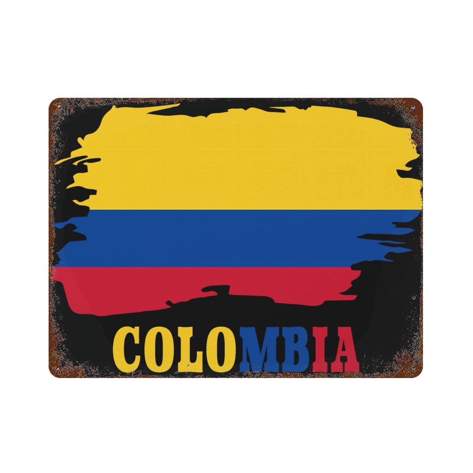 KWQDOZF Colombia Map Flag Theme Metal Tin Sign,Vintage Iron Hanging Plate Horizontal with Rust Poster Wall Decor 12x16inch
