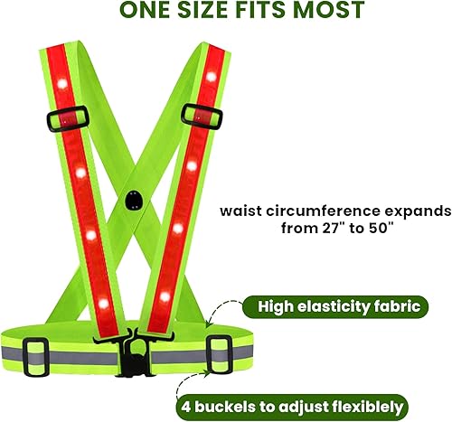 Miniatura 4 de TAGVO LED Reflective Safety Vest with Storage Bag USB Charging LED Reflective Vest Night Light up Vest Adjustable Elastic Running Gear Reflector