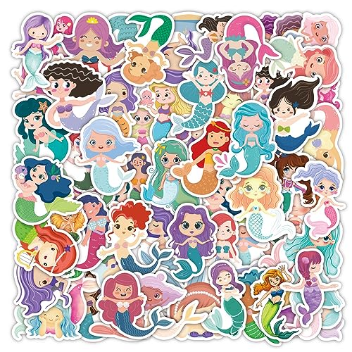 Cute Mermaid Princess Stickers for Kids Girls, 60Pcs Funimost Waterproof Vinyl Mermaid Stickers for Water Bottles Laptop Scrapbook, Princess of The Sea Fairytale Decals, Party Supplies