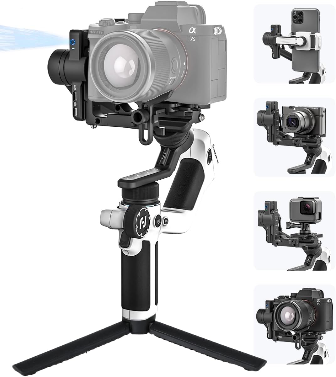 FeiyuTech SCORP Mini 2 (White) Gimbal Stabilizer for Camera & Smartphone, 3-Axis Handheld Gimbal with AI Tracking, Gesture Control, Quick Release, Touchscreen, for Vlogging YouTube TikTok GoPro