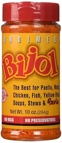 Bijol Condimento, perfecto para arroz amarillo, paella, carne, pollo, pescado, sopas, guisos y pasta, sustituto del azafrán, 10 onzas