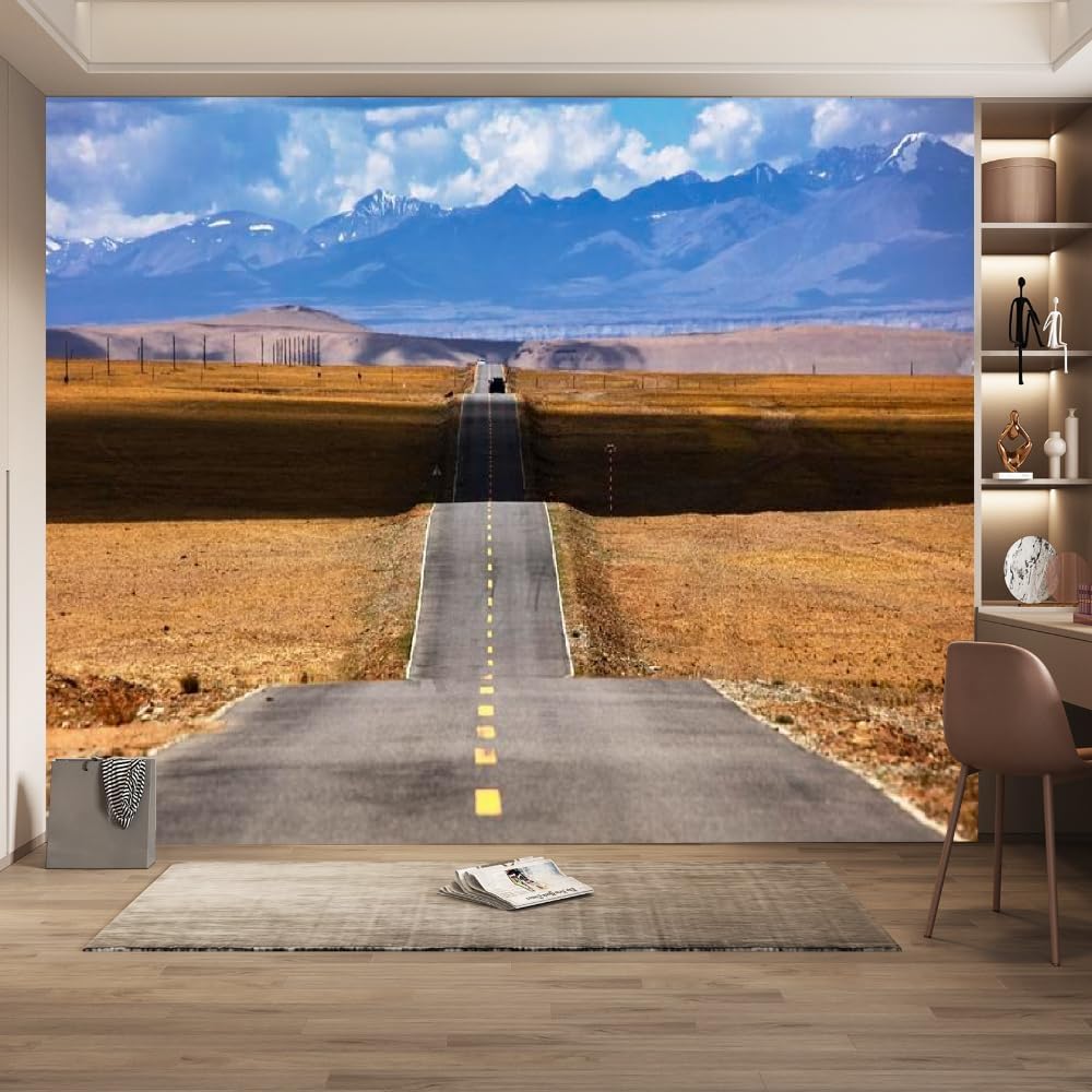 Papier peint panoramique route automne 3D pour la décoration du salon