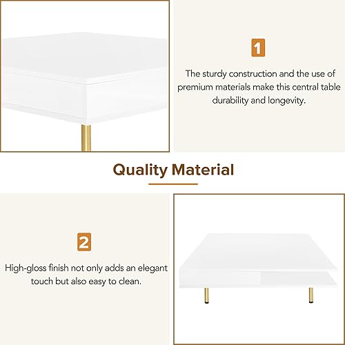 Miniatura 31 de LZ LEISURE ZONE Mesa auxiliar giratoria de 360°, moderna mesa de centro cuadrada multifuncional con 2 cajones de almacenamiento, mesa central de 2