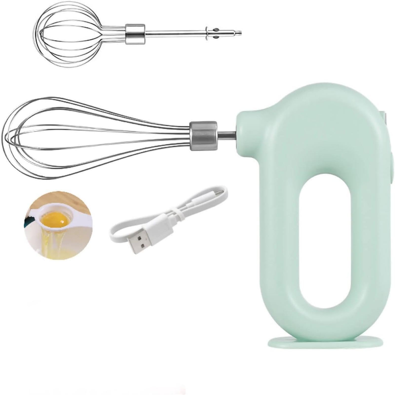 Inalámbrica Batidora de Mano de Mini USB Batear de 1500 MAh Huevo de 4 Velocidades Mini Batidora de Mano Ajustable, Pequeña y Portátil con Redondo para Uso Cómodo (GREEN)