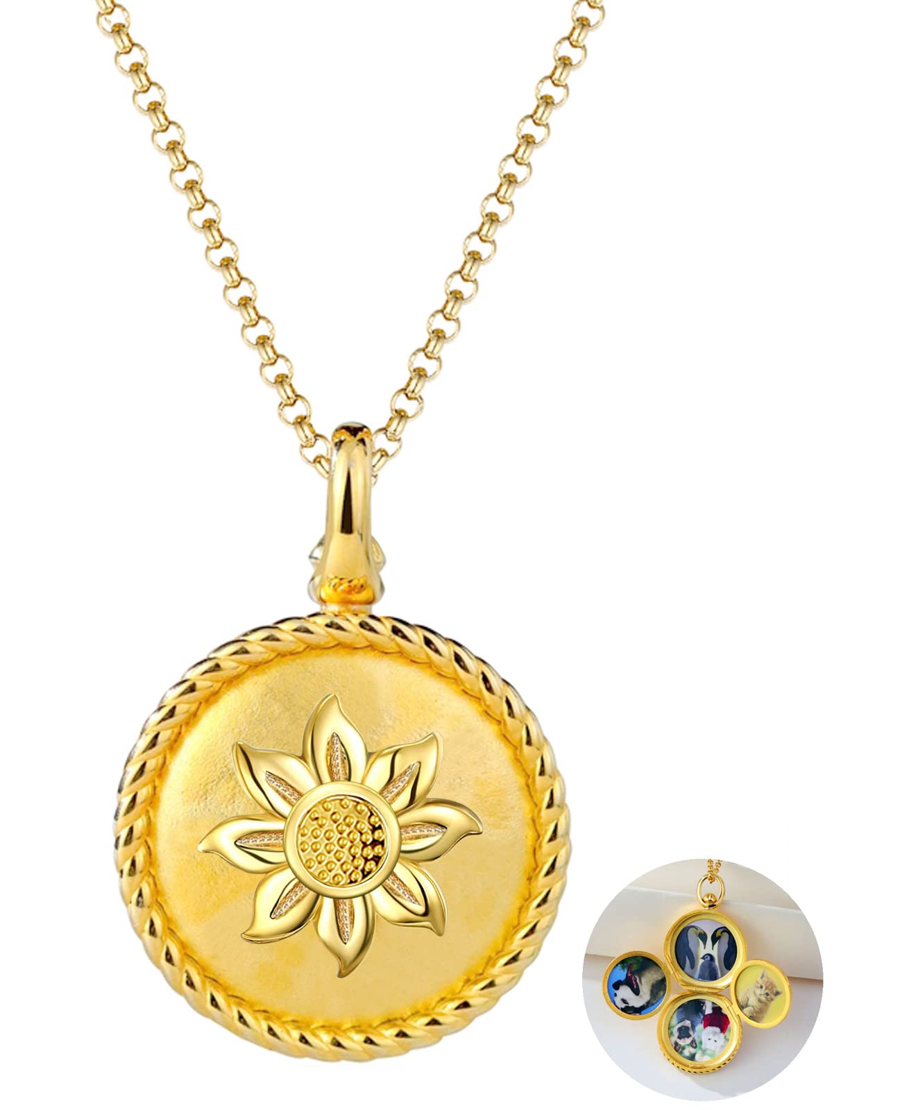 YOUFENG Expanding Photo Locket Necklace that Holds 4 Pictures Pendant Lockets 14K Gold Plated Birthday Gifts