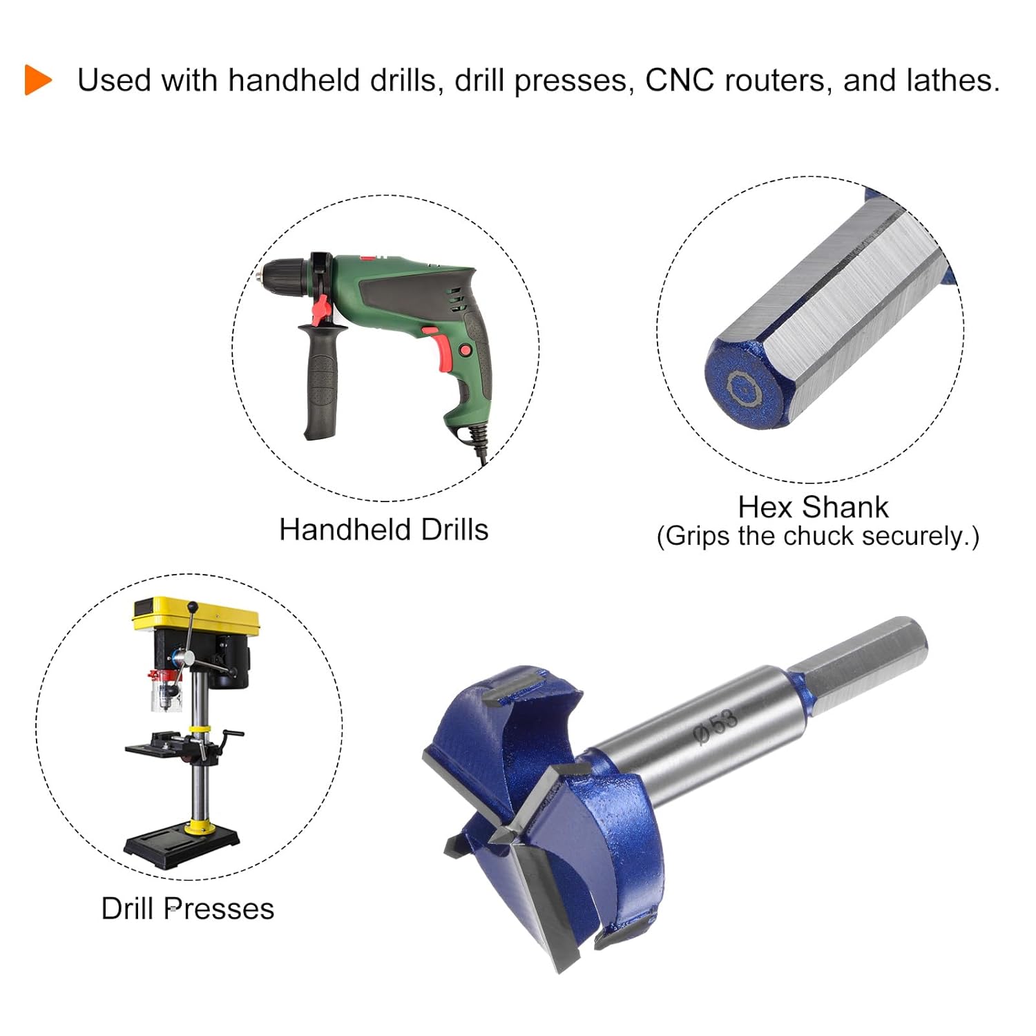 HARFINGTON Forstner Drill Bit 53mm (2-1/9") Tungsten Carbide 3 Flutes Boring Forstner Bit for Hinge Wood Hole Drilling Woodworking