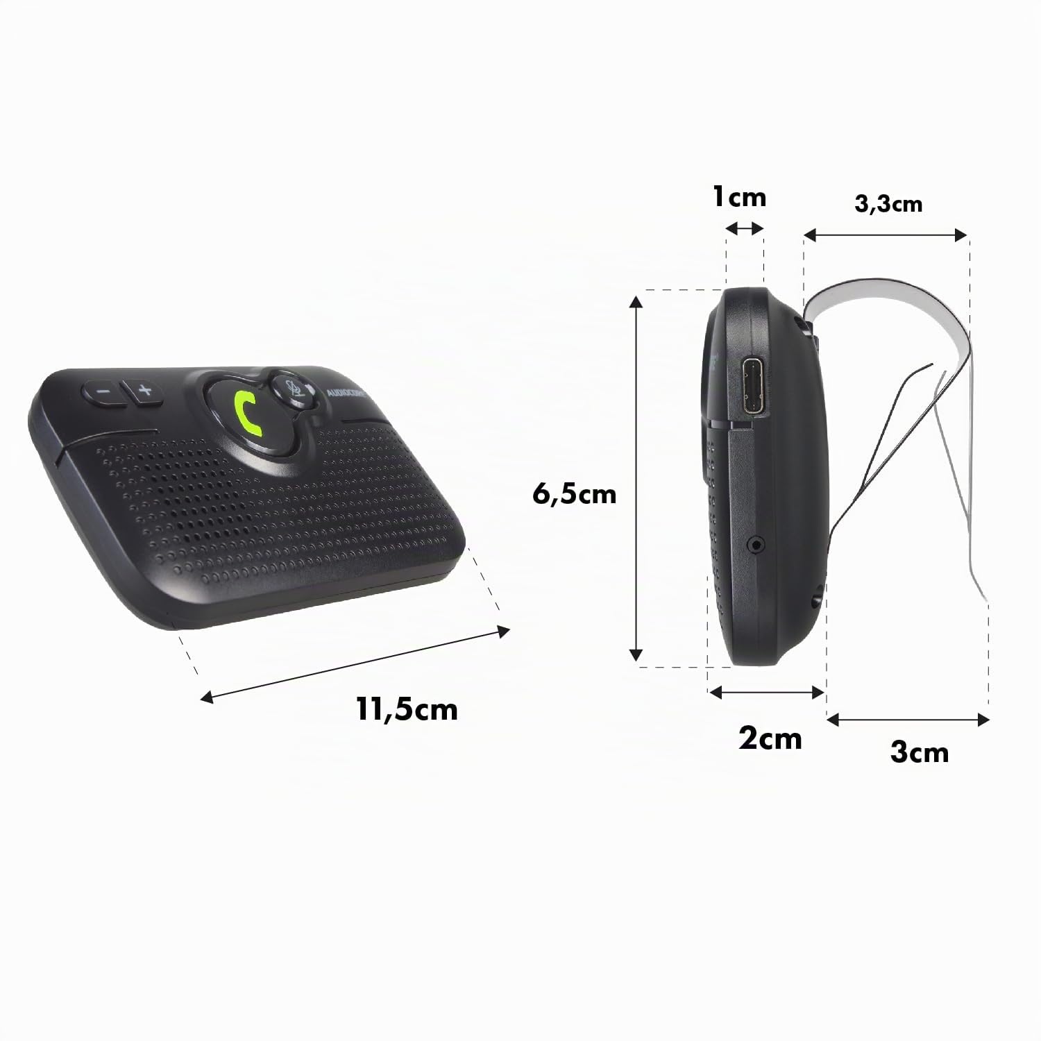 Audiocore AC475 Bluetooth-Freisprecheinrichtung für das Auto, Bluetooth 5.0, A2DP, DSP, Geräuschunterdrückung, Autostart, Vibrationssensor, Kopplung von 2 Geräten, schwarz