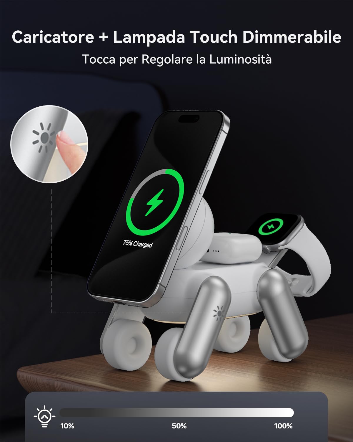 Stazione di Ricarica per Apple MagSafe 3 in 1 Wireless Caricatore per iPhone 17e Air 17 16 15 14 13 12 Serie, per Apple Watch Ultra/SE/11/10/9/8/7/6/5/4/3/2, per AirPods 2/3/Pro