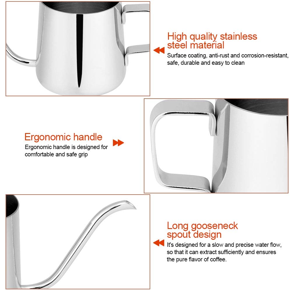 Lybunair Pour Over Gooseneck Drip Coffee Kettle Pot Pour Over Spout Coffee Tea Pot (250ml)