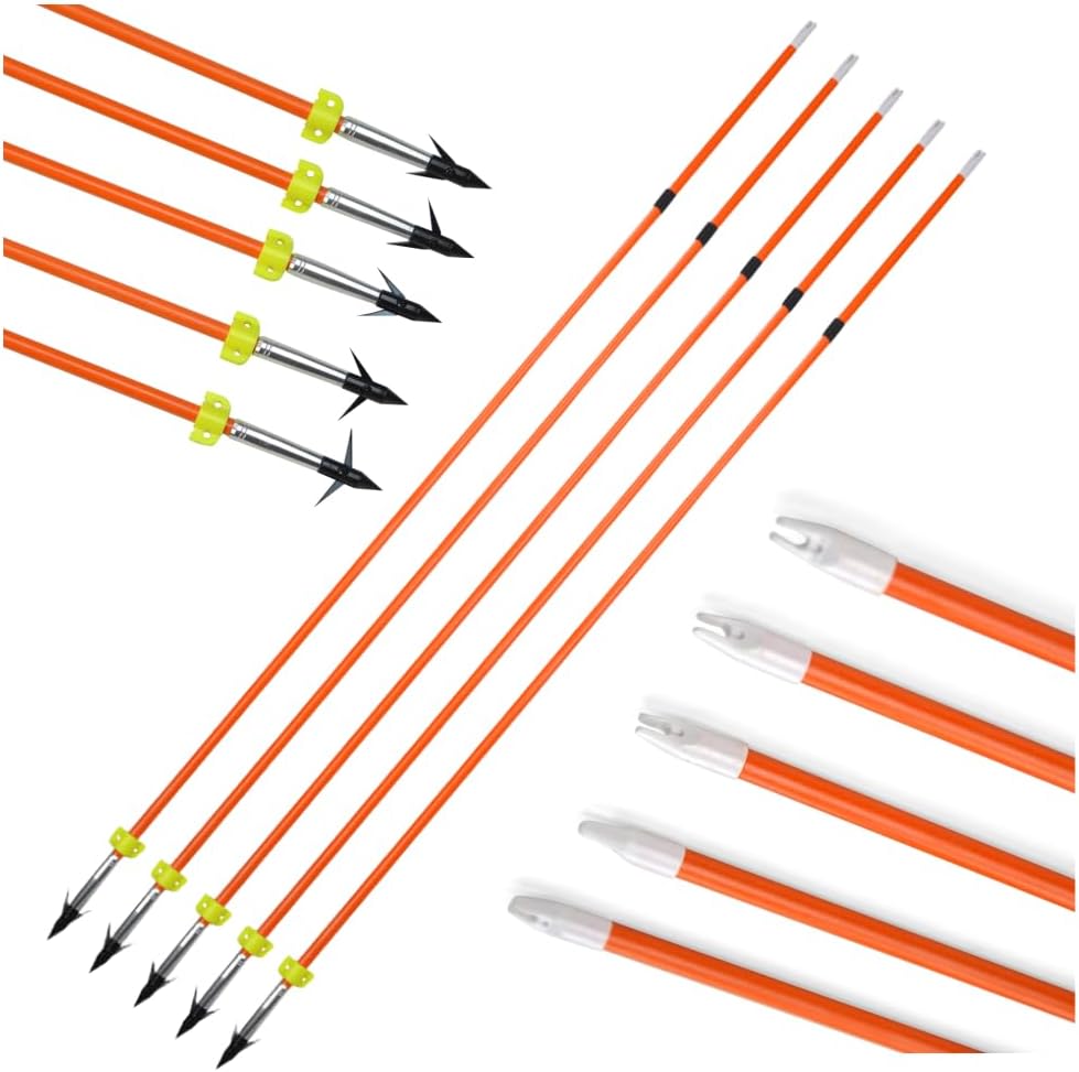 10PCS 32 Inch Archery Arrows Fishing Hunting Fiberglass Bowfishing Arrow with Safty Slides Target Shooting Fish Practice Arrows for Compound and Recurve B